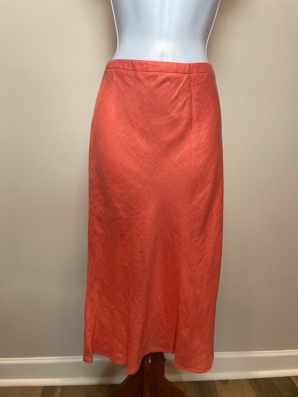 Ann Taylor Linen Midi Skirt Size 10 Deep Coral Orange 100% Linen